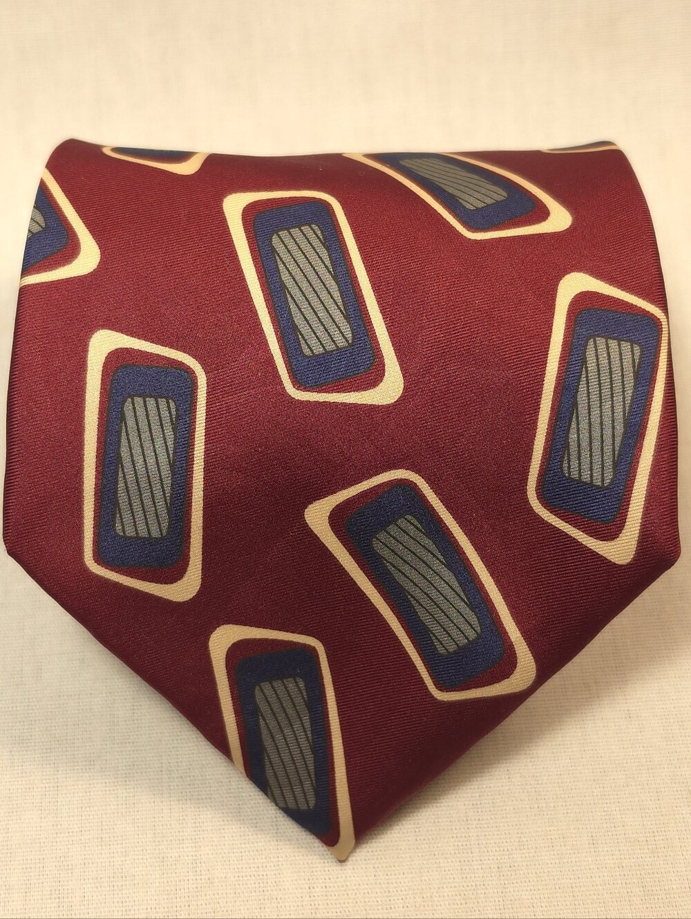 Fratelli Rossetti Burgundy Geometric Silk Tie with Navy and Cream Accents
